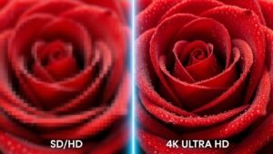 השוואה ויזואלית בין איכות תמונה מטושטשת לבין איכות 4K חדה וברורה.