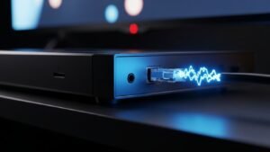 חיבור כבל רשת לממיר סטרימינג להבטחת איכות צפייה ב-IPTV 4K.