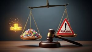 מאזניים המציגים בצד אחד מטבעות ולוגואים של ערוצים, ובצד השני פטיש שופטים ותמרור אזהרה, כדי לסמל את הסיכונים מול היתרונות של IPTV.