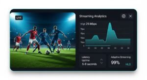בדיקת איכות שידור IPTV עם נתוני bitrate ו-latency בזמן משחק חי