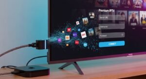 תקריב של ממשק אפליקציית TiviMate על מסך טלוויזיה, המציג את שלבי הזנת הפרטים לחיבור חבילת IPTV.